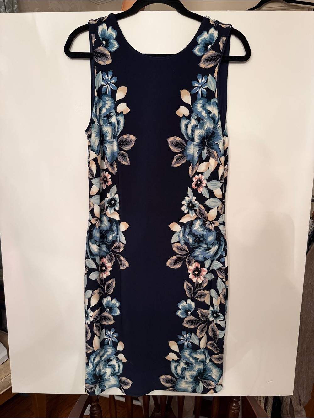 Sleeveless Navy Floral Sheath Dress